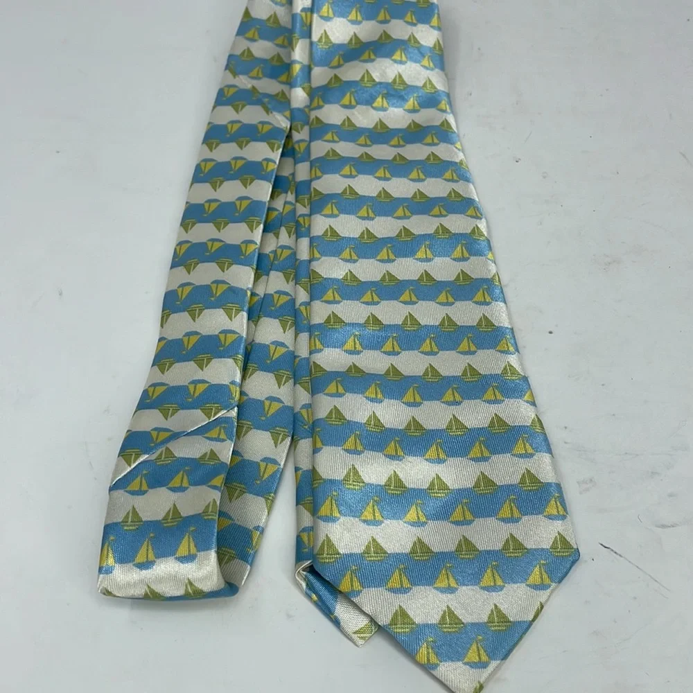 Lot of 4 Ties - 3 are clip on Orange, Purple/Pink, Blue/Green Sail Boat Blue